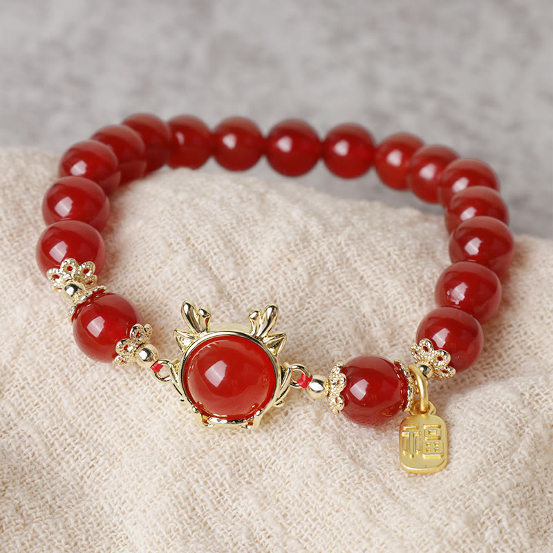 KarmaRipple's Year of the Dragon Red Agate Jade Peace Buckle Fu Character Success Bracelet p9