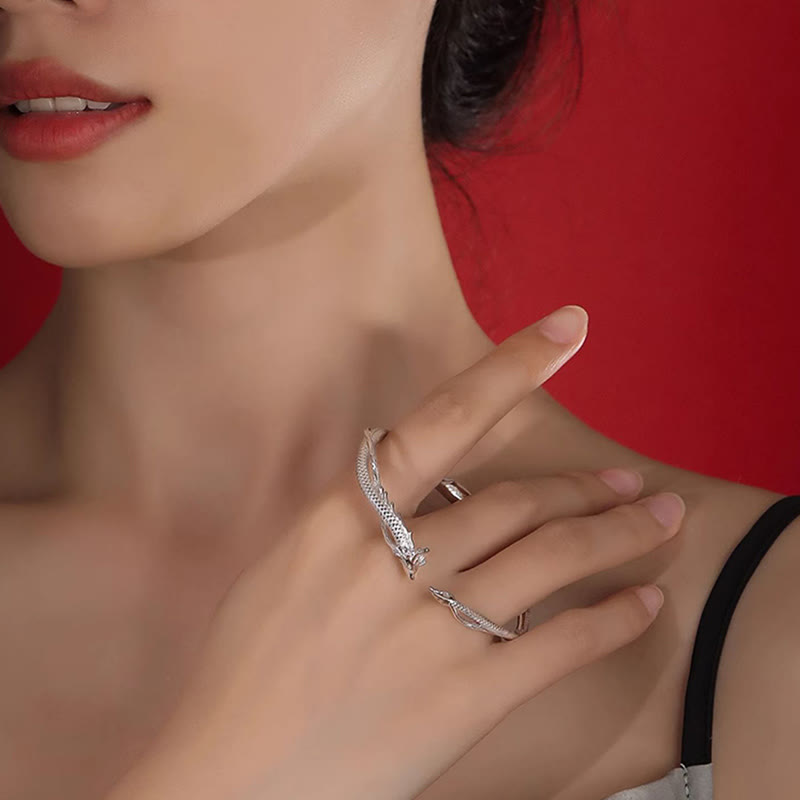 KarmaRipple's 925 Sterling Silver Year of the Dragon Design Fortune Metal Cuff Bracelet Bangle p9