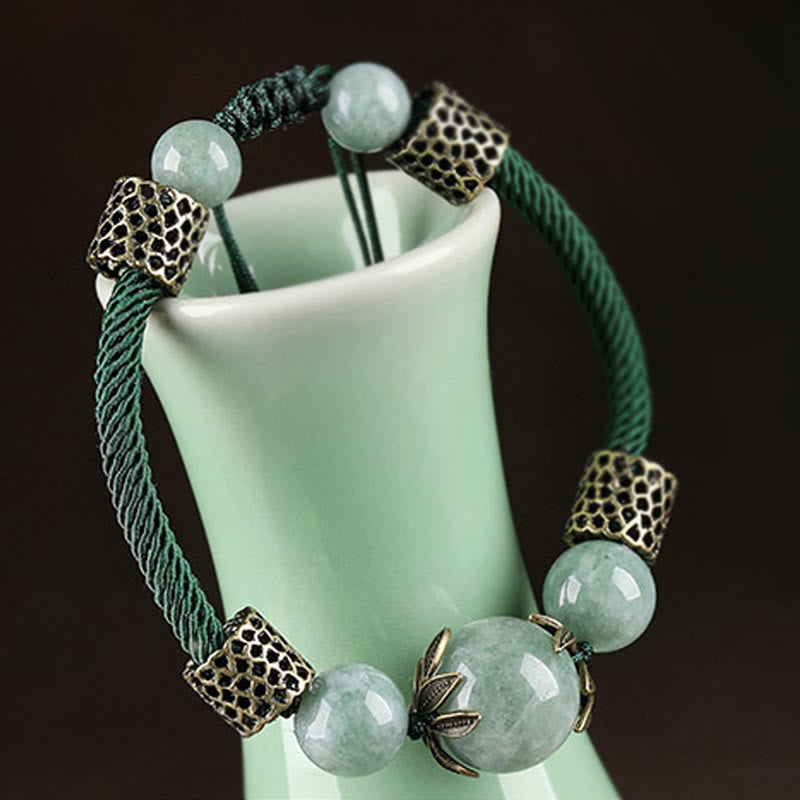 KarmaRipple's Handmade Green Rope Fortune Jade Bead Prosperity Bracelet p4