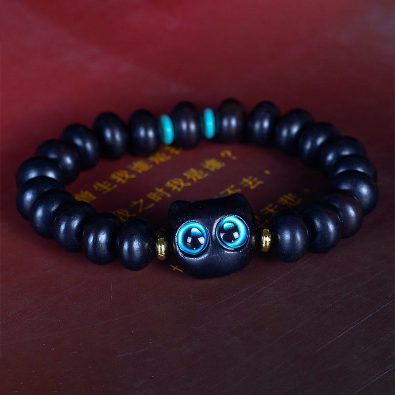 KarmaRipple's Ebony Wood Liuli Glass Lovely Cat Peace Balance Bracelet p10