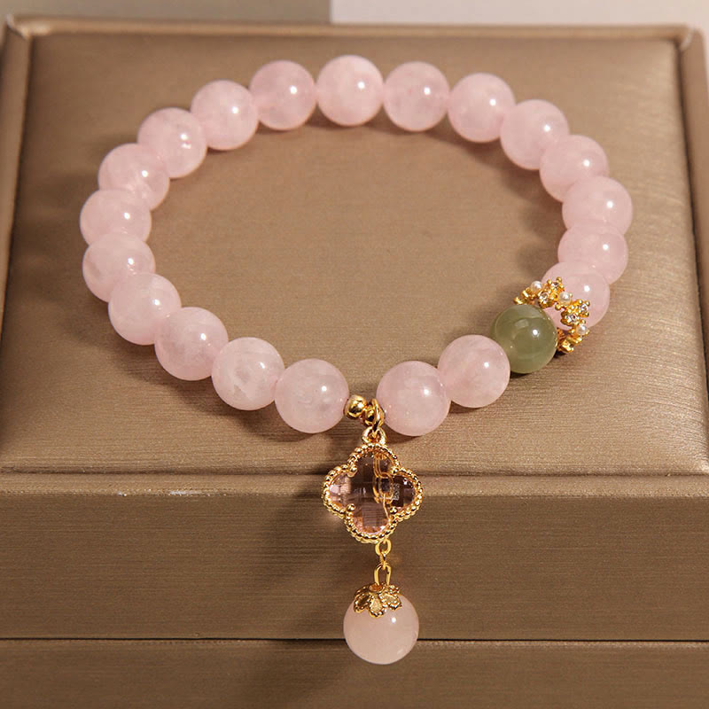 KarmaRipple's Authentic Pink Gemstone Four Leaf Clover Soothing Bracelet p4